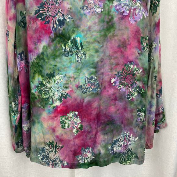 Soft Surroundings Green&Purple Tie Dye Floral Open Front Cardigan Kimono Sz.XL - Picture 9 of 12